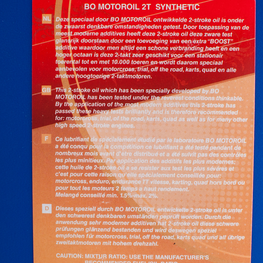 BO Oil 5L 2T6 Semi synthetic 2-stroke oil