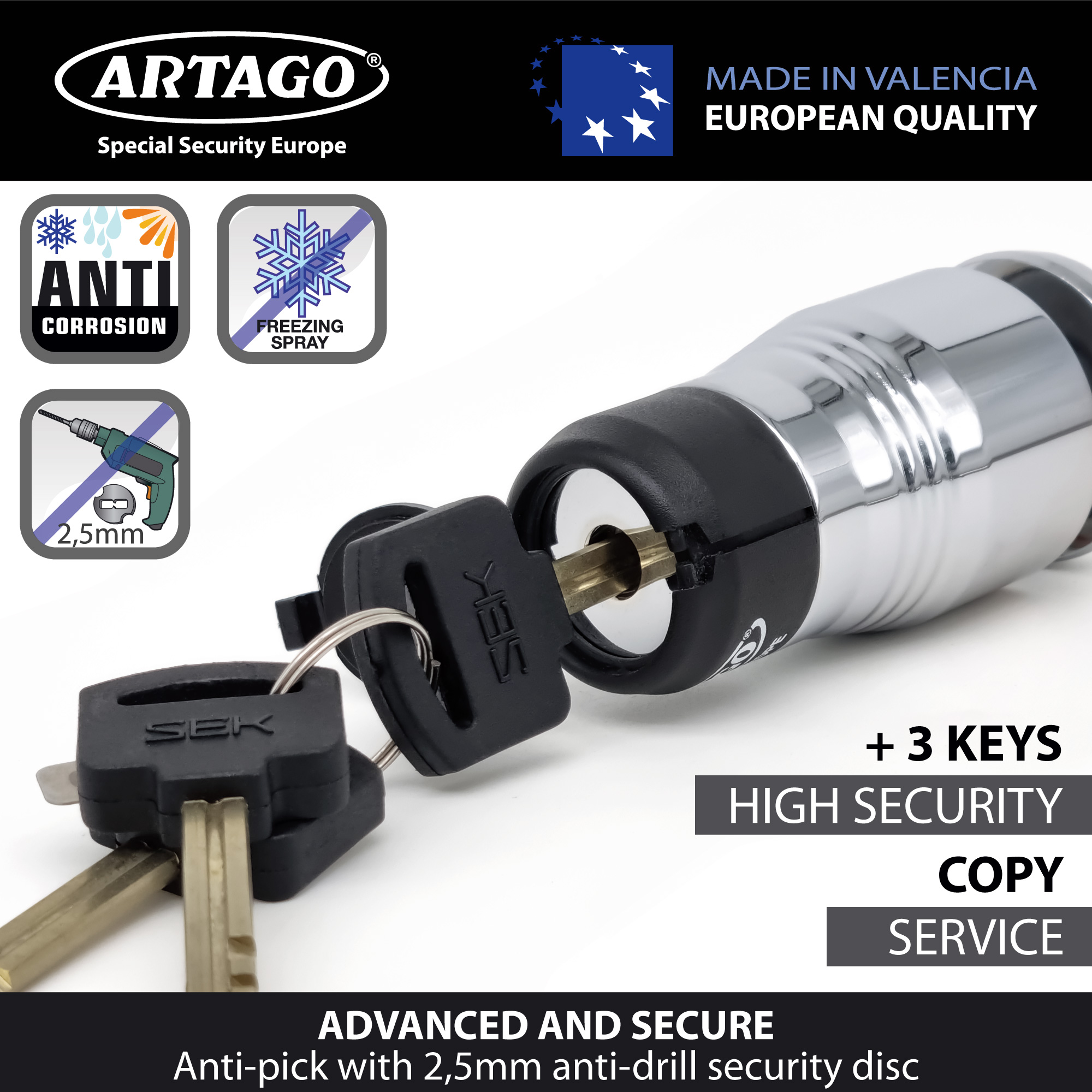 Schijfslot + Reminderkabel Artago 562 Ø14mm