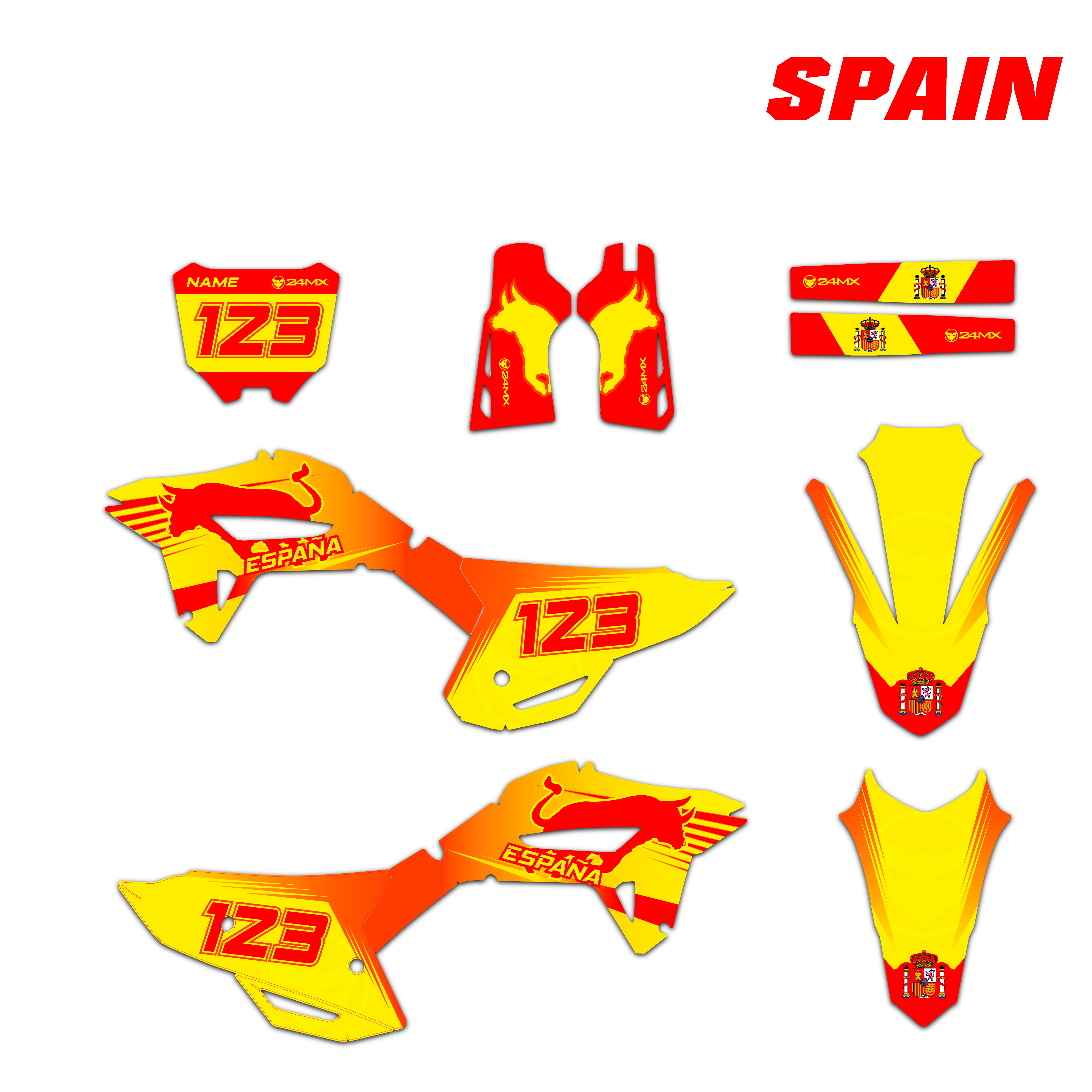 Stickerset 24MX Spain Patriotic met Naam & Nummer