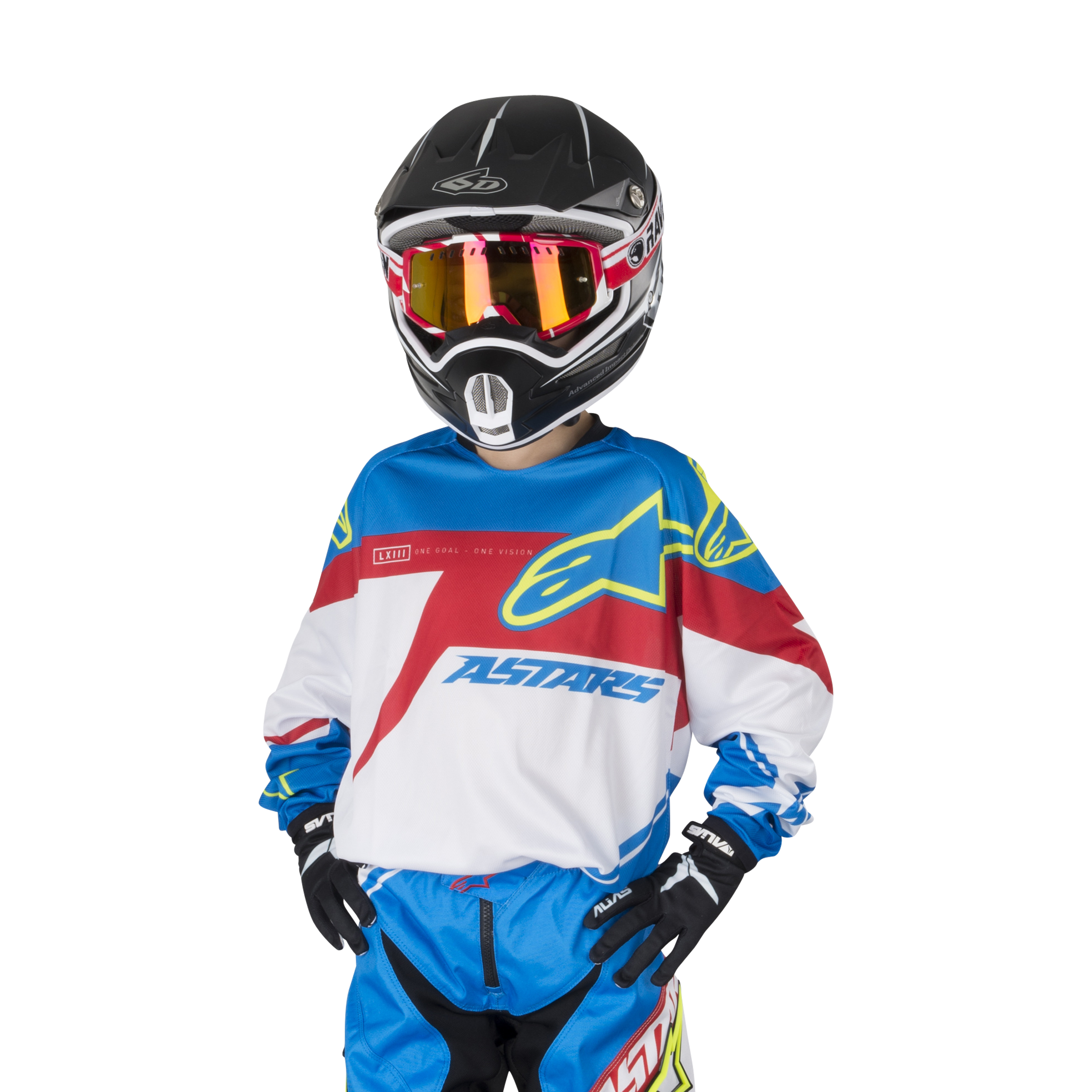 red white and blue motocross gear