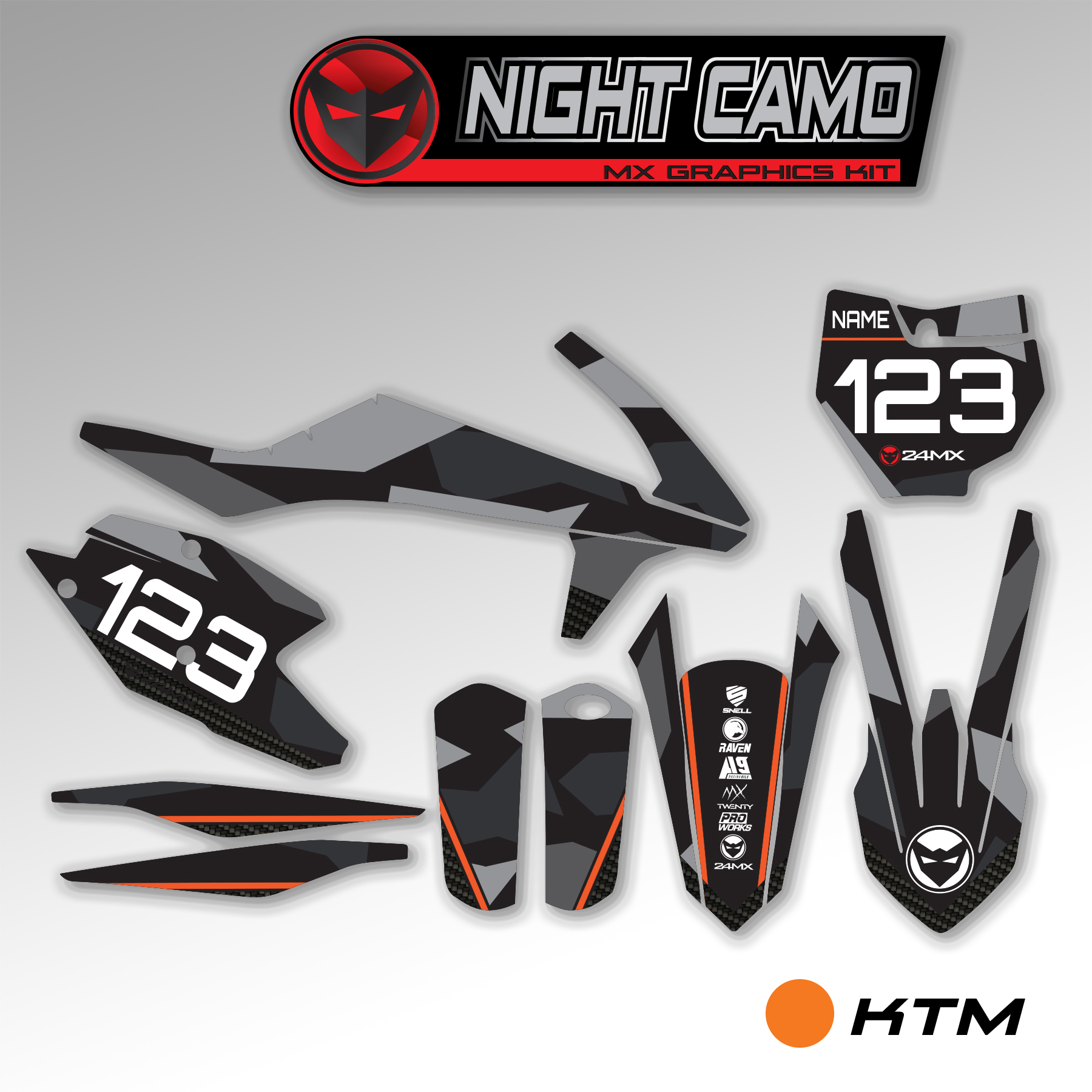 Juego de Adhesivos Completo 24MX Camuflaje Nocturno + Adhesivos Portanúmeros