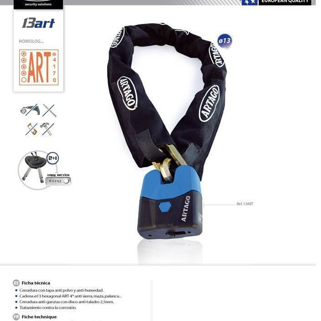 Artago Mini Padlock 13ART ø14mm + Chain ø13mm - 120cm ART 4