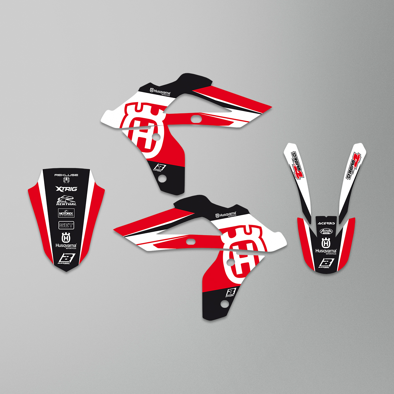 Complete Stickerset + Zadelovertrek Blackbird Dream 4 Rood-Wit-Zwart