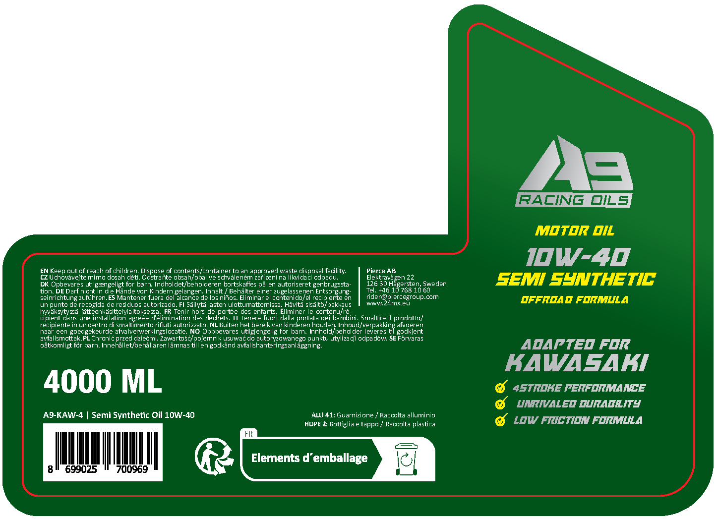 Aceite de Motor A9 Racing Adaptado para 4 L