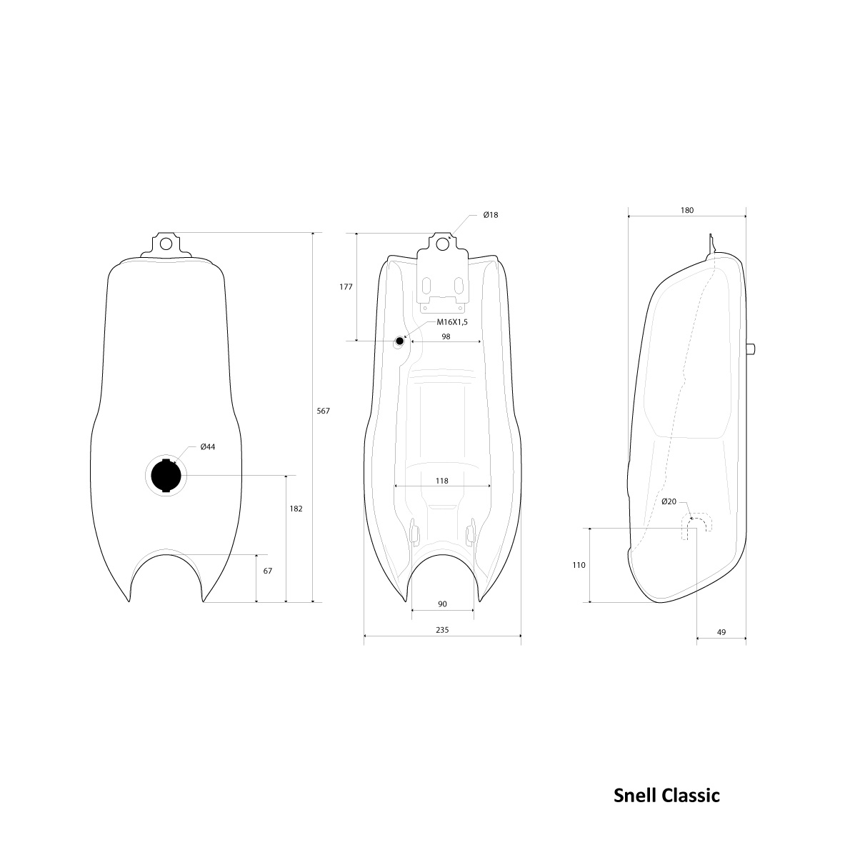 Snell Café Classic Fuel Tank Raw