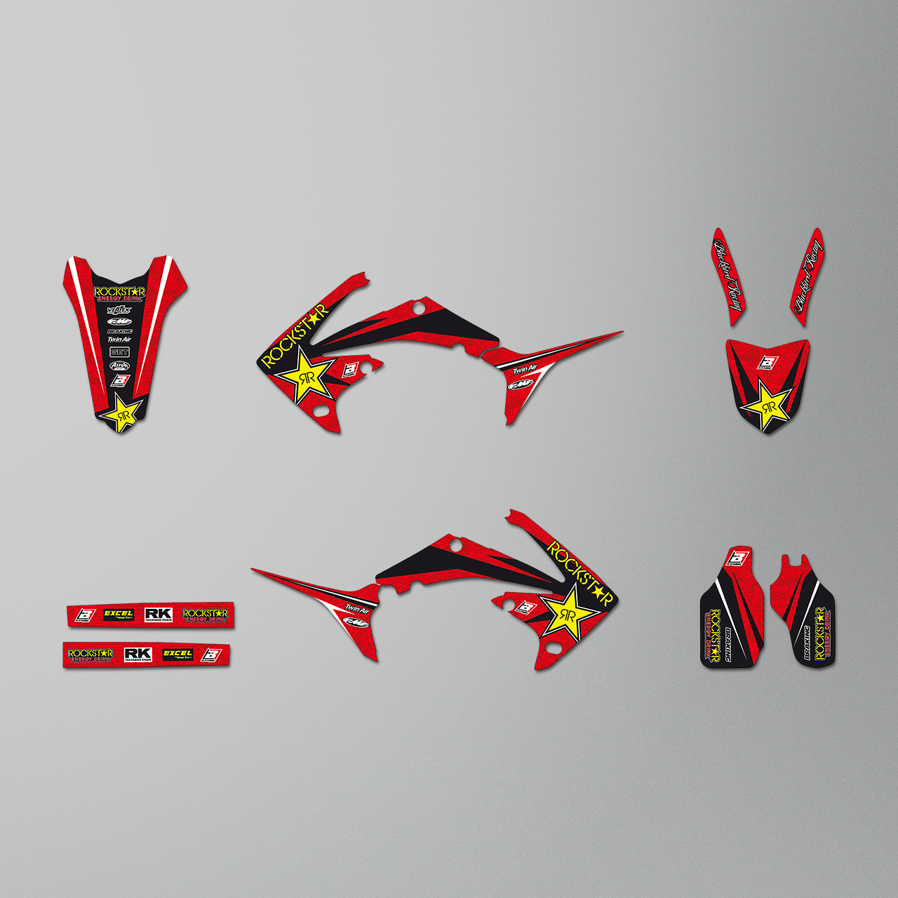 Blackbird Rockstar Energy Complete Decal Kit with Seat Cover Red-Yellow-Black