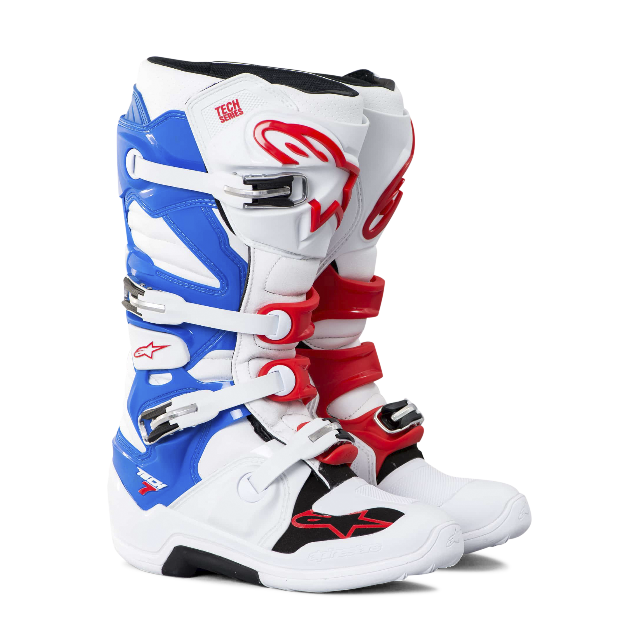 red and blue boots