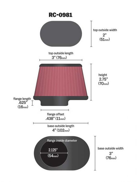 K&N Universal OFS Air Filter Oval Conical Chrome