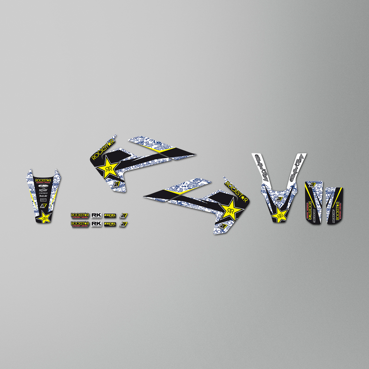 Blackbird Rockstar Energy Complete Decal Kit with Seat Cover White-Blue-Black