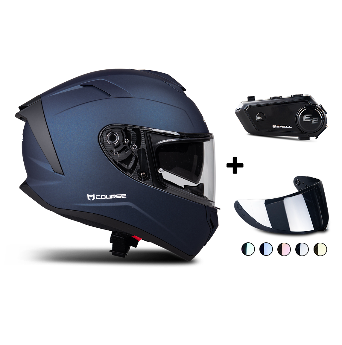 Helhjelm Course Raider Evo Metallic Blå + Intercom + Farget Visir