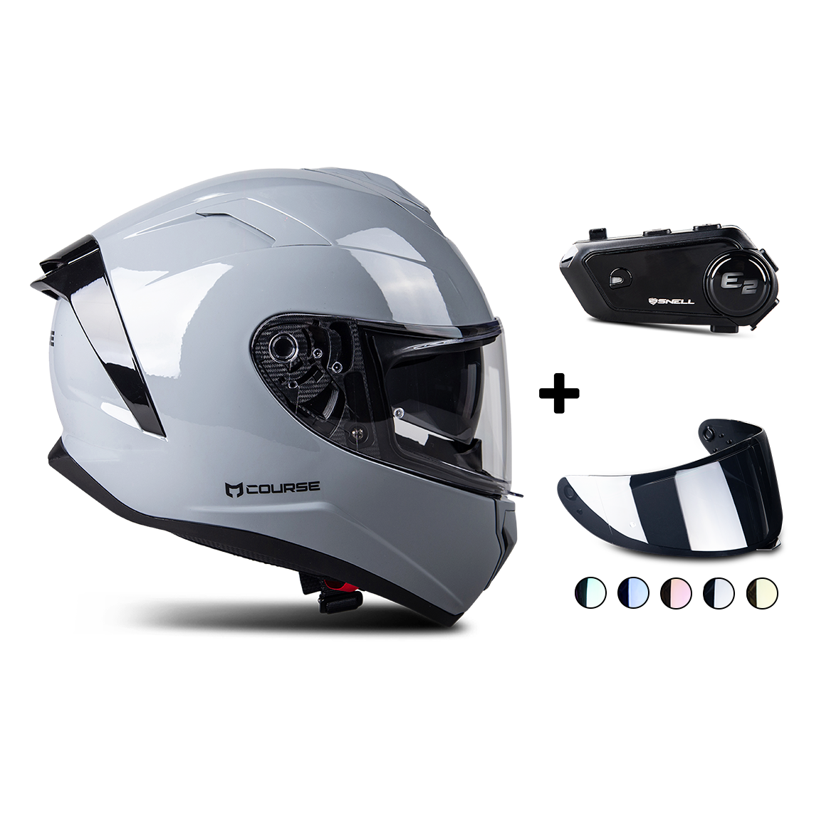 Helhjelm Course Raider Evo Blank Nardogrå + Intercom + Farget Visir
