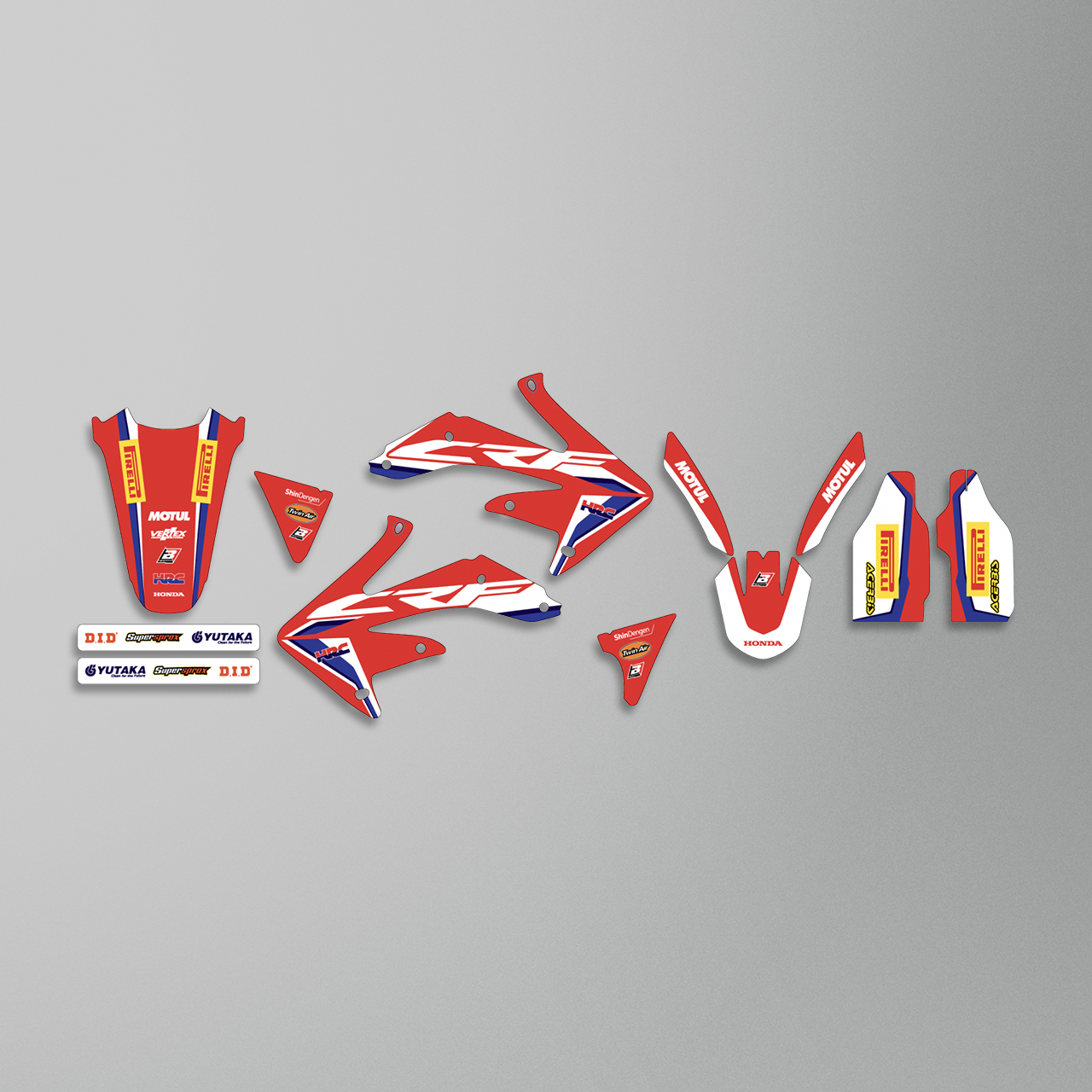 Blackbird Replica Team HRC 19 Complete Decal Kit with Seat Cover Red-White-Blue