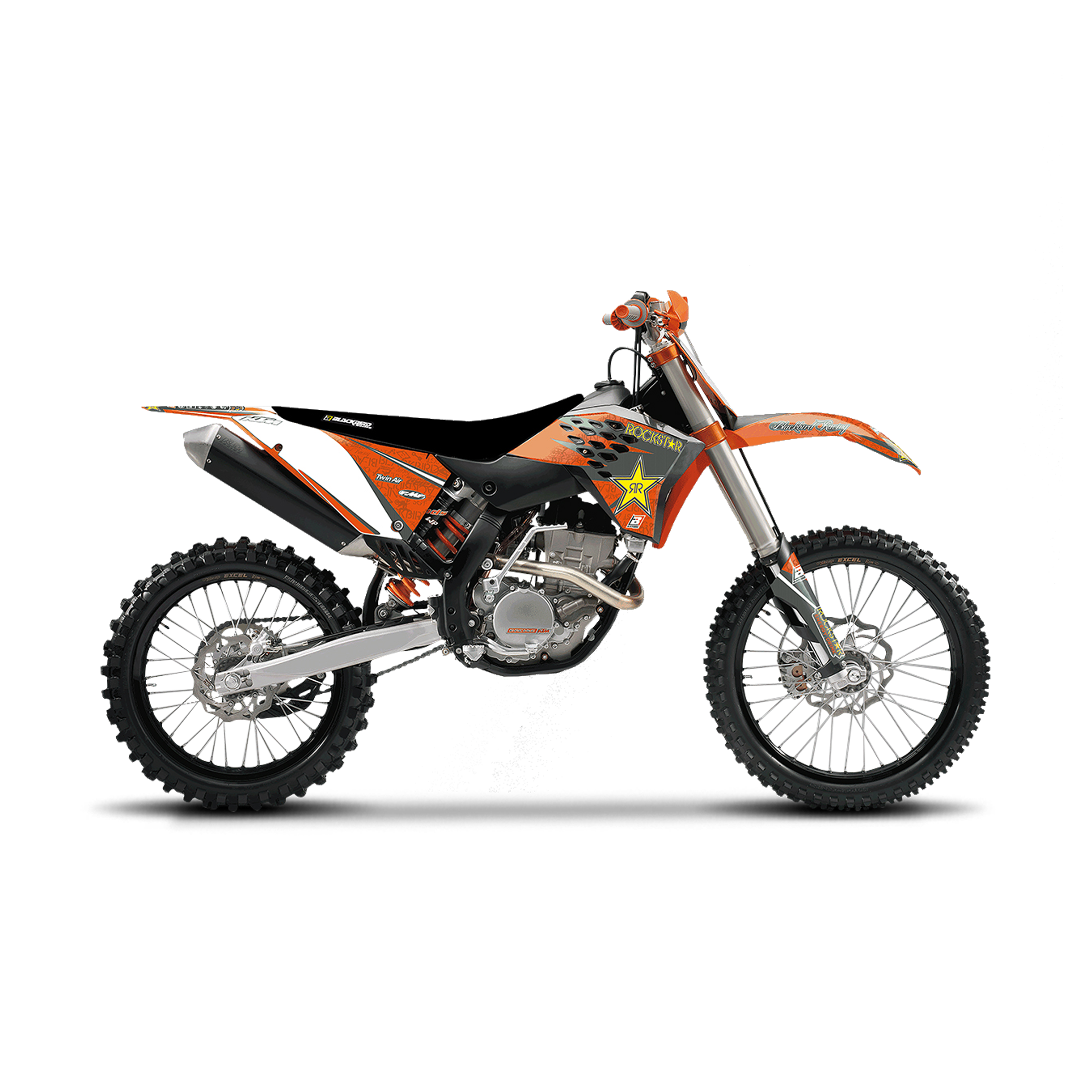 Kit Completo de Adhesivos + Funda de Asiento Blackbird Rockstar Energy Naranja-Negro-Amarillo