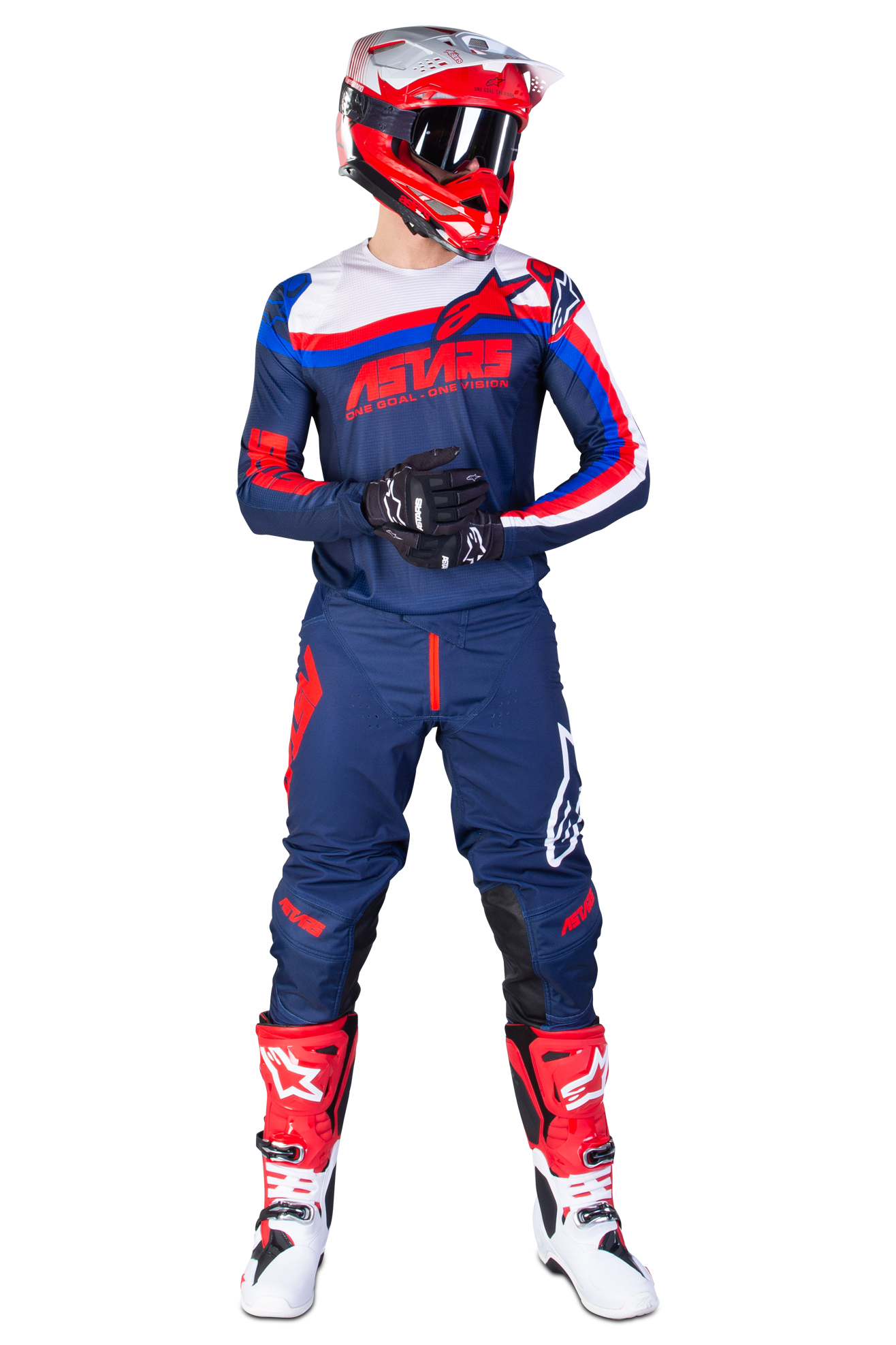 red white and blue motocross gear