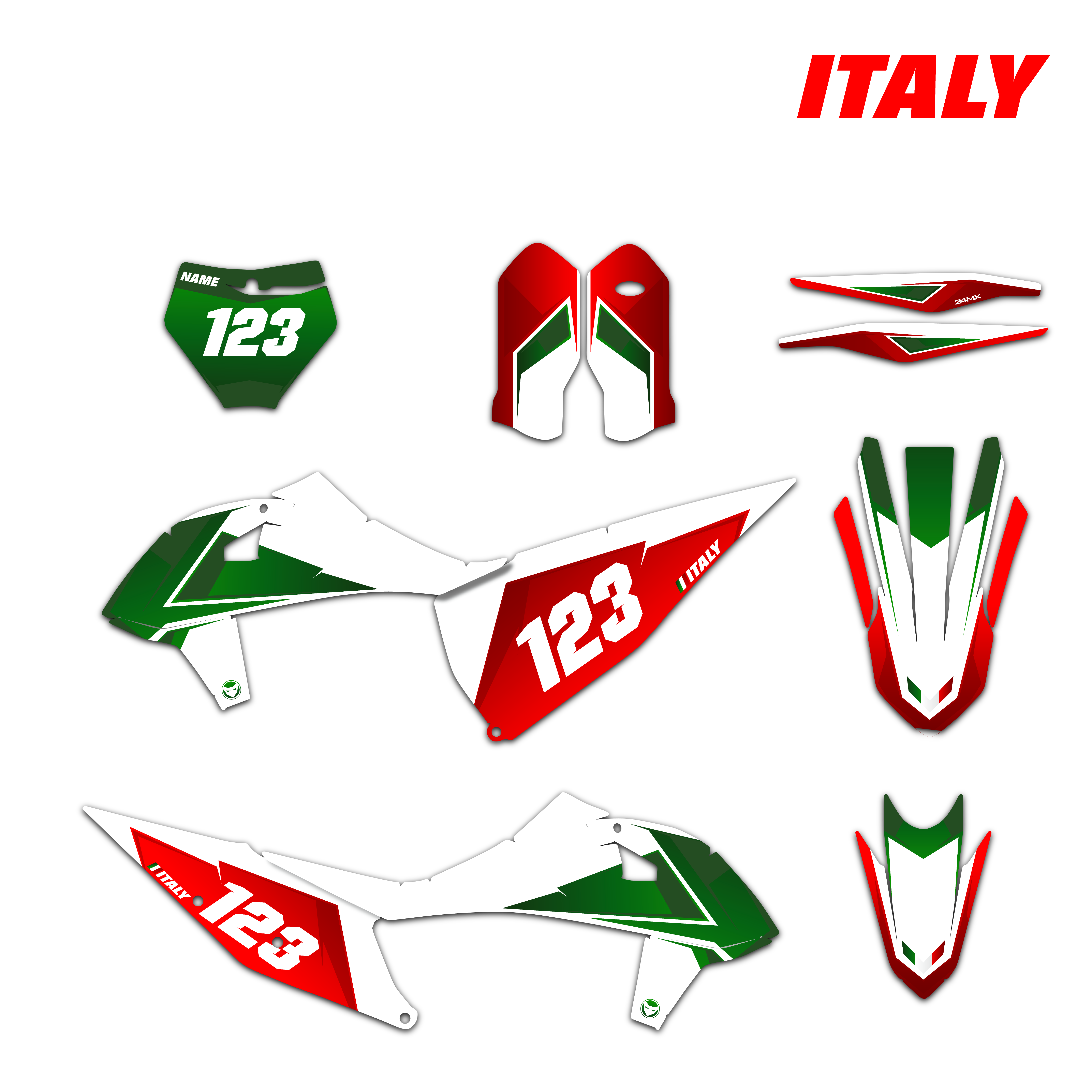 Kit de Adhesivos 24MX  Italy Patriotic con Número y Nombre