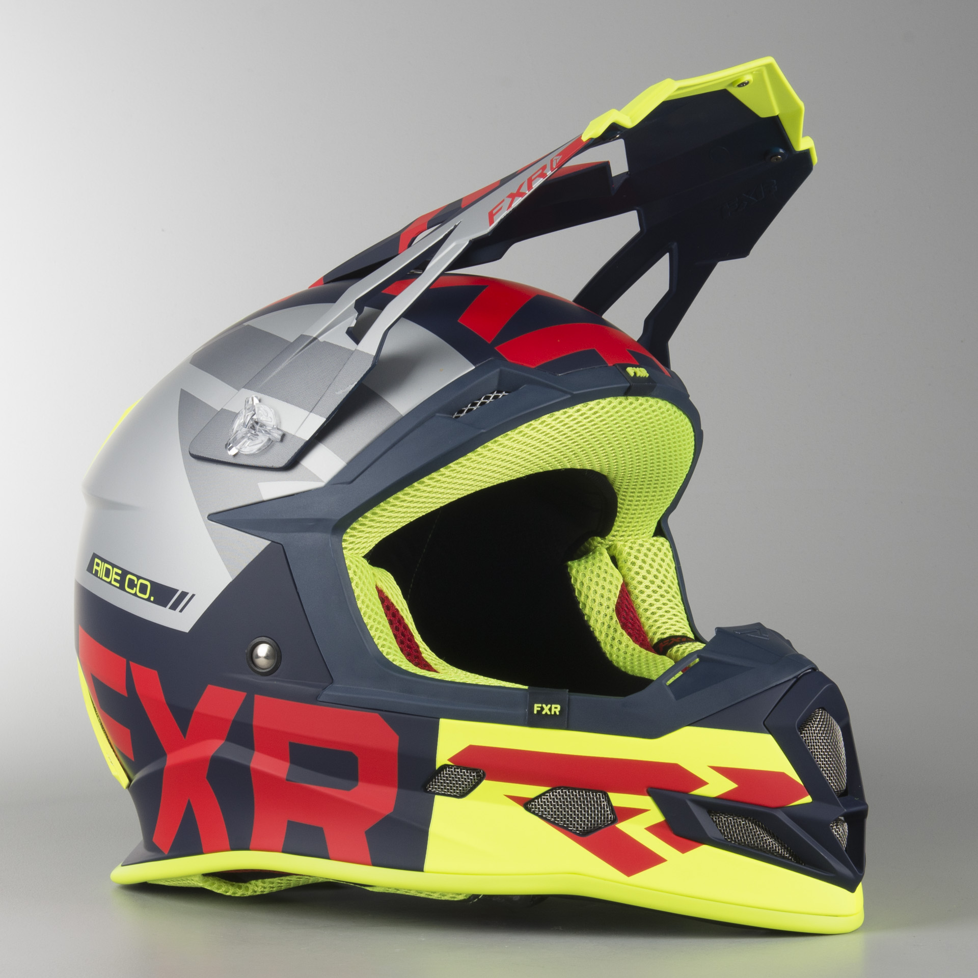 FXR Blade 2.0 Carbon Evo Helmet Navy//Red//Hi-Vis//Silver Lrg /& XL