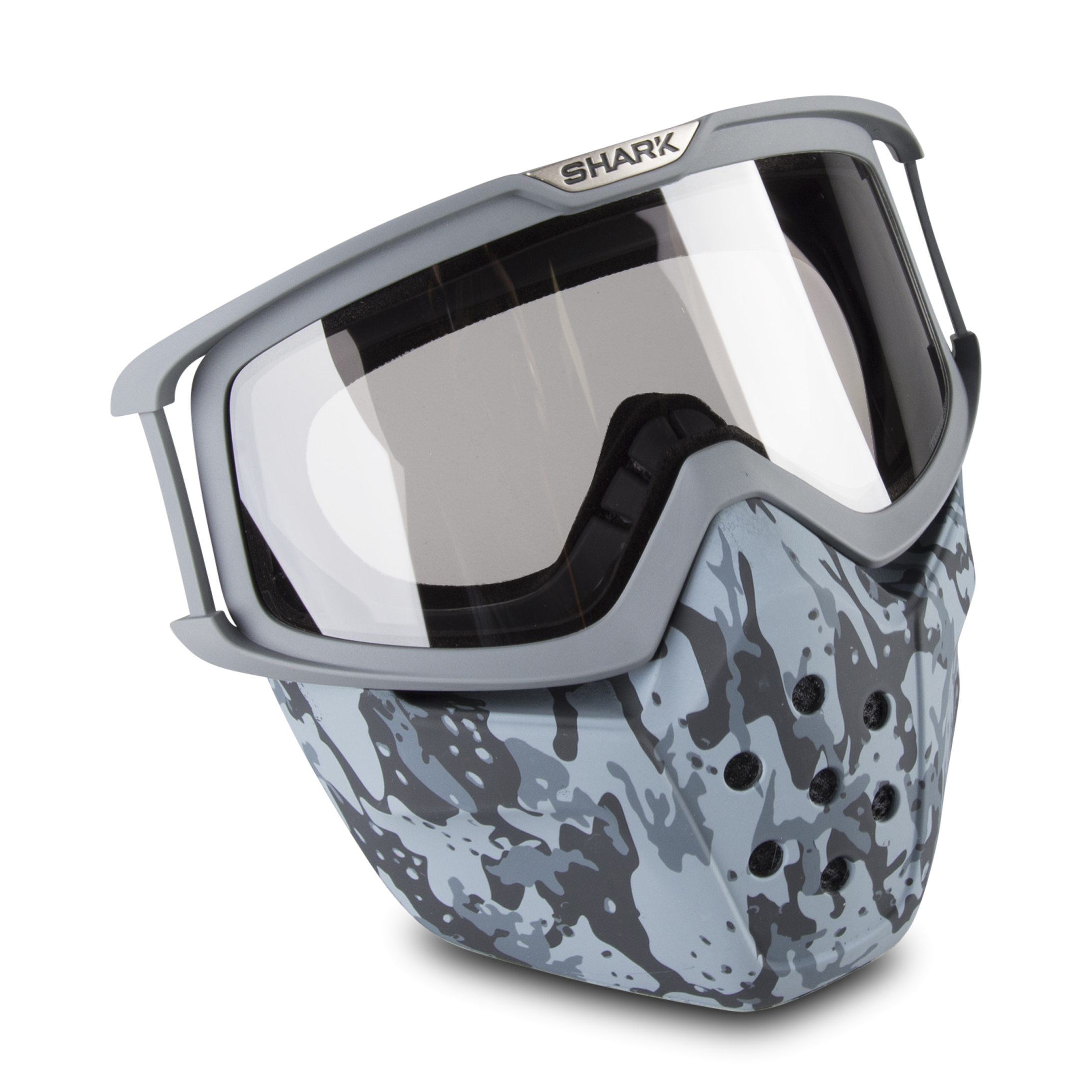 venster Of warmte Shark Raw Mask & Goggles Grey Camouflage - Lowest Price Guarantee -  xlmoto.eu