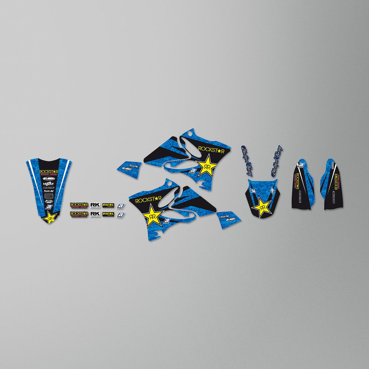Blackbird Rockstar Energy Complete Decal Kit with Seat Cover Blue-Black-Yellow