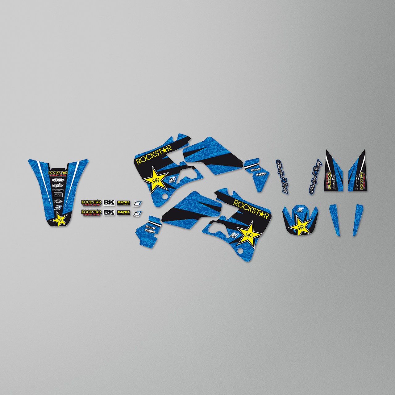 Blackbird Rockstar Energy Complete Decal Kit with Seat Cover Blue-Black-Yellow