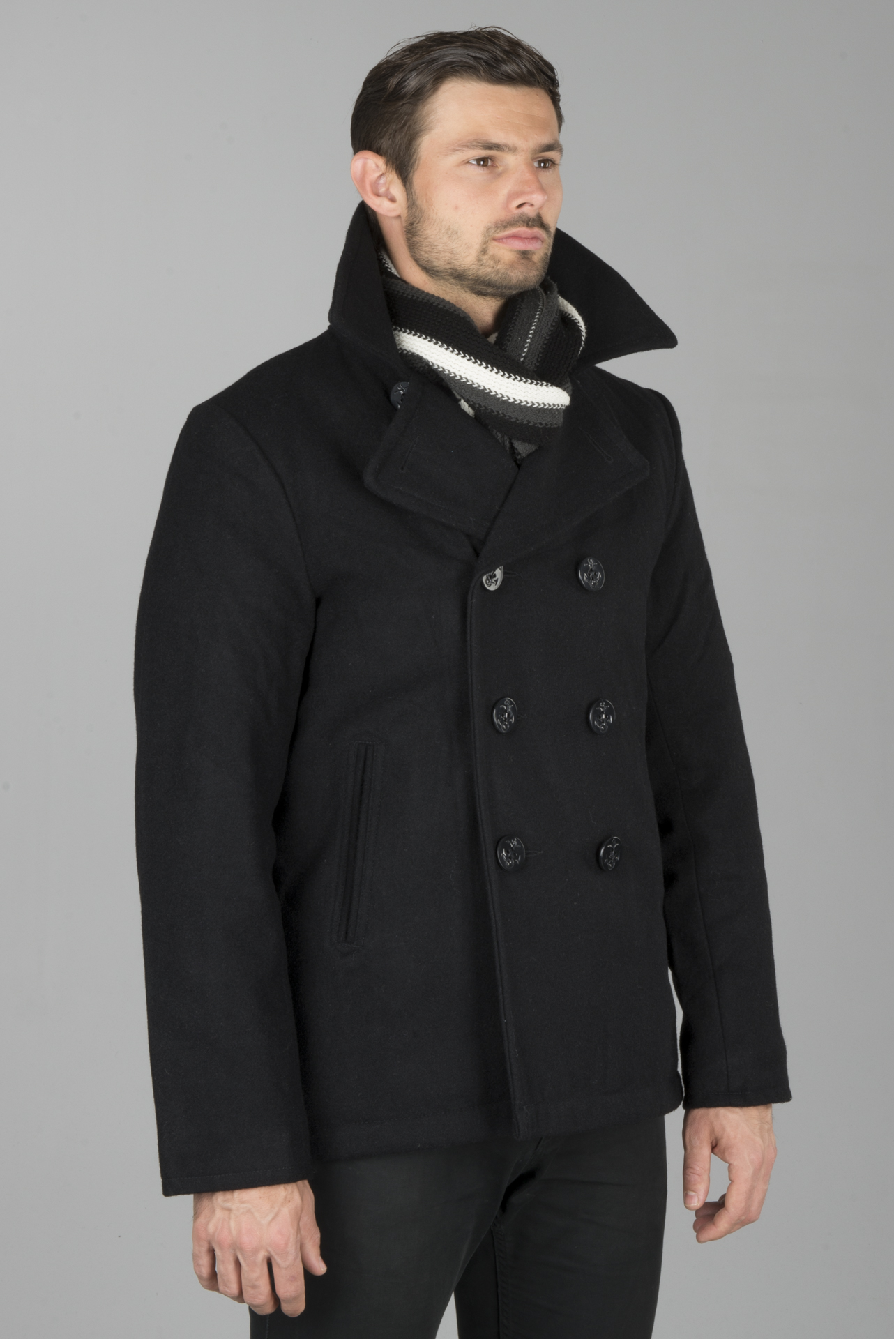 24AW】DOUBLE FACE PEA COAT(BLACK) Black Double Breasted Modern Fit
