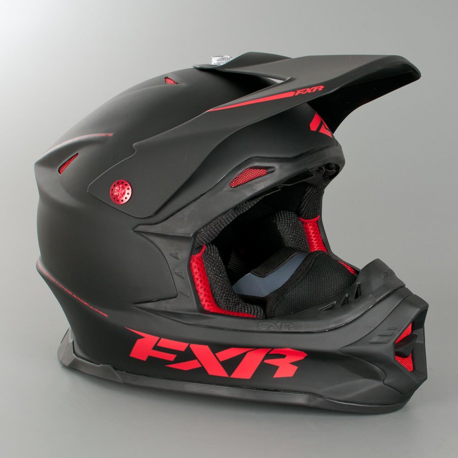 red and black motocross helmet