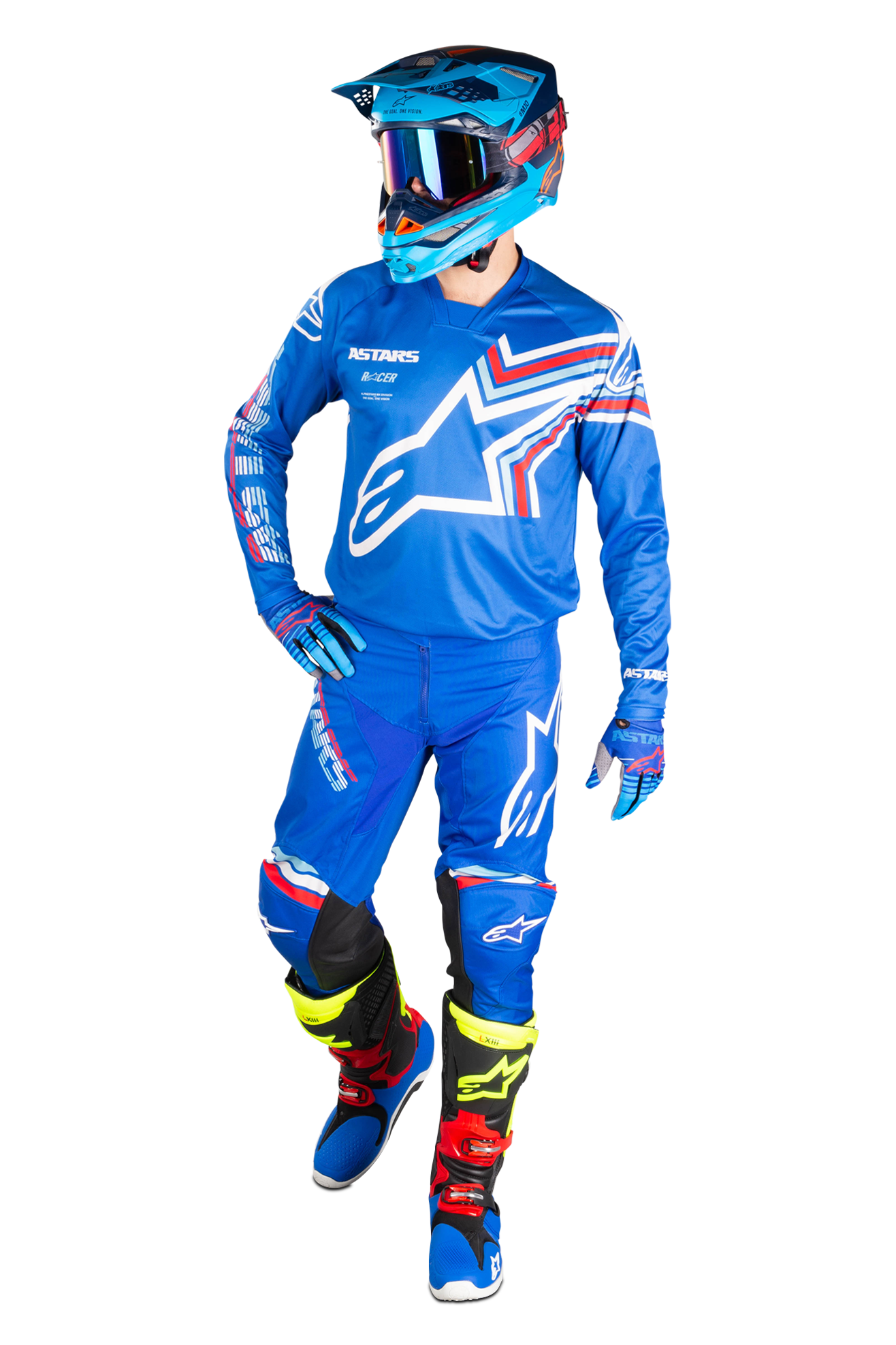 Alpinestars Racer BRAAP Blue White Red Race MX Motocross Gear Kit Adults