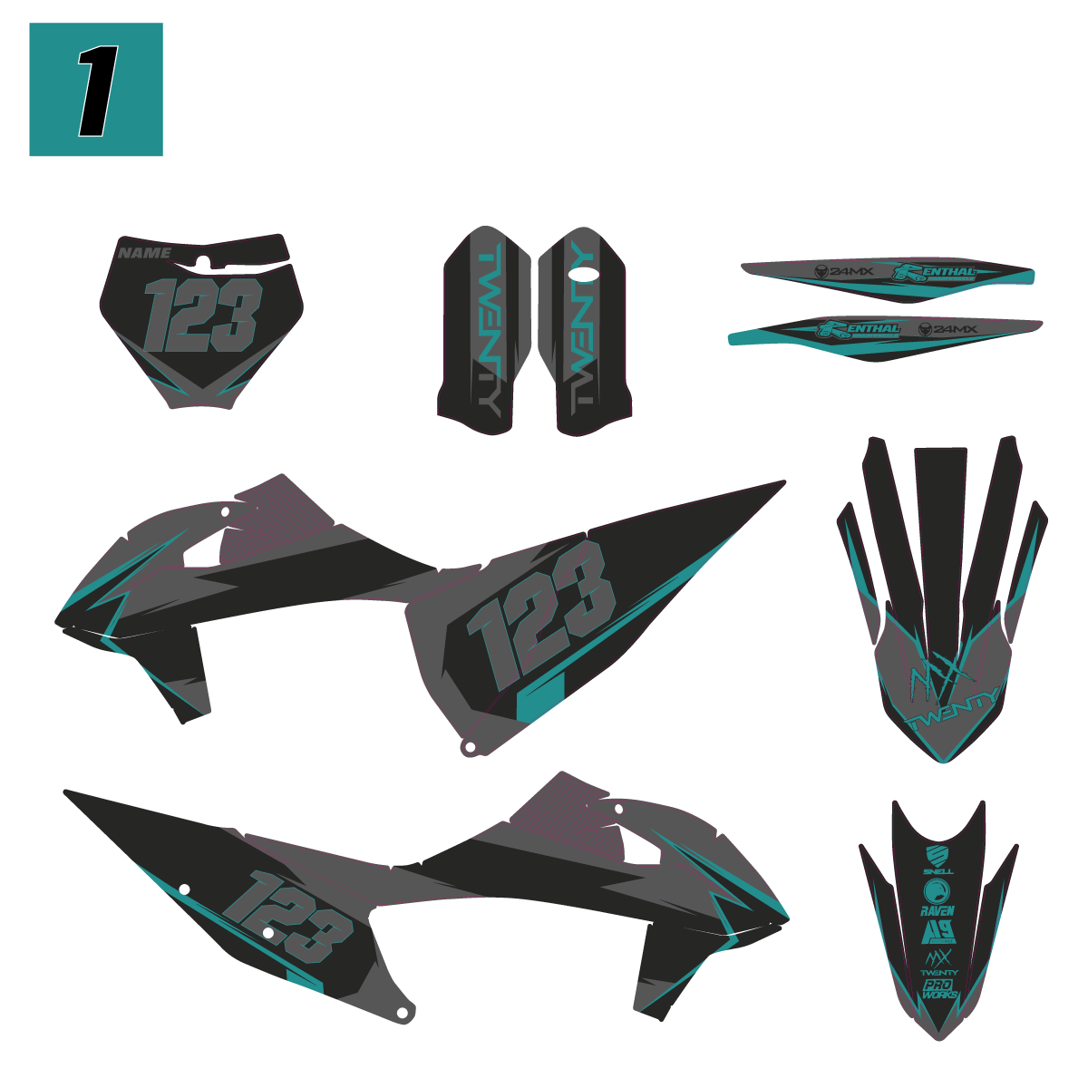Stickerset Twenty Shape met Naam en Nummer