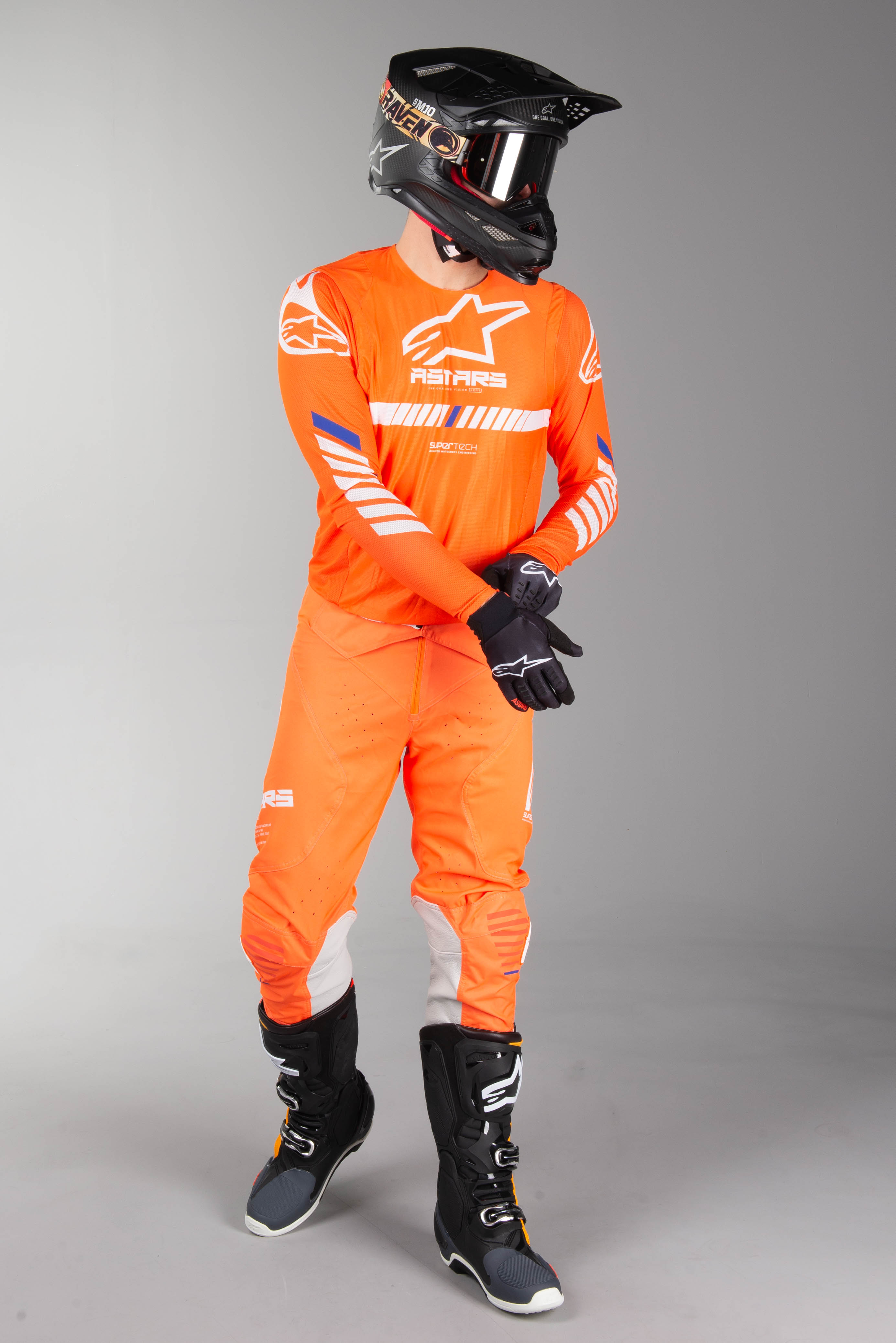 blue and orange motocross gear